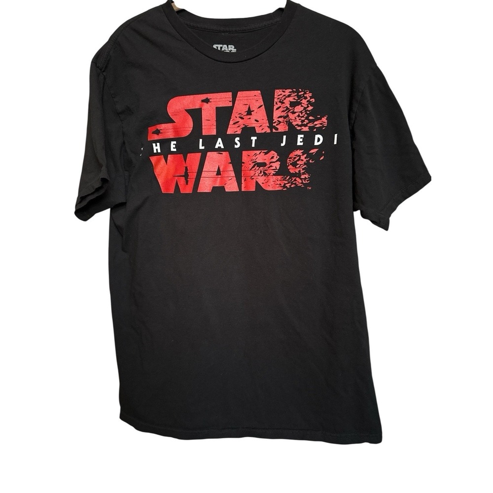 Star Wars T-Shirt Men's Size L Short Sleeve Black Distressed Letters Last Jedi